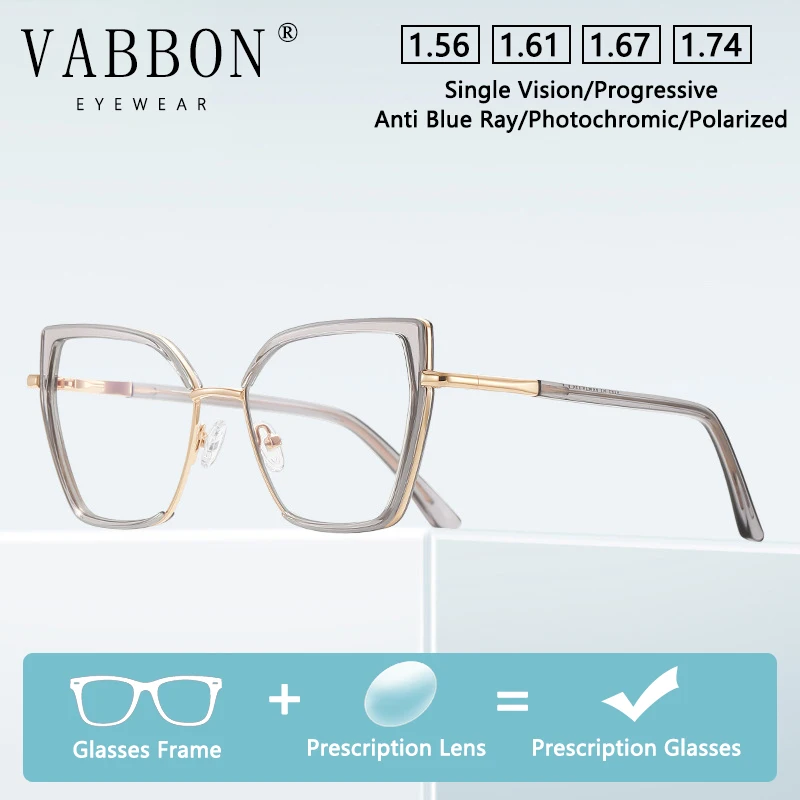 

Vabbon Fashionable Polygonal Fashion Optical Glasses Myopia Reading Glasses Anti-Blue Light Tr Large Frame Ultra-Light Women's Prescription Glasses Photochromic Glasses 3154