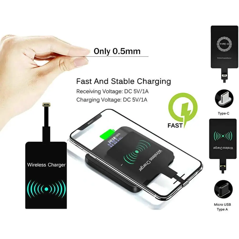 BUDI Wireless Charging Receiver Micro USB Type C Universal Adapter For Samsung For Xiaomi