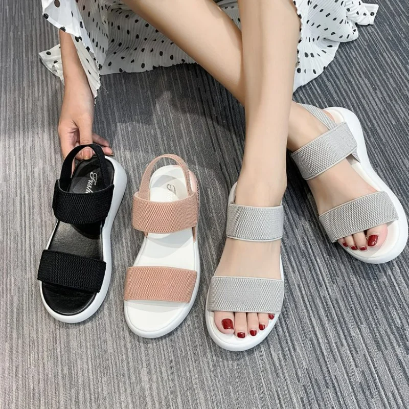 Women Sandals Summer Shoe Lady Casual Sports Elastic Bands Flat Sandal Designer Comfort Beach Shoes Footwear Sandalias De Mujer