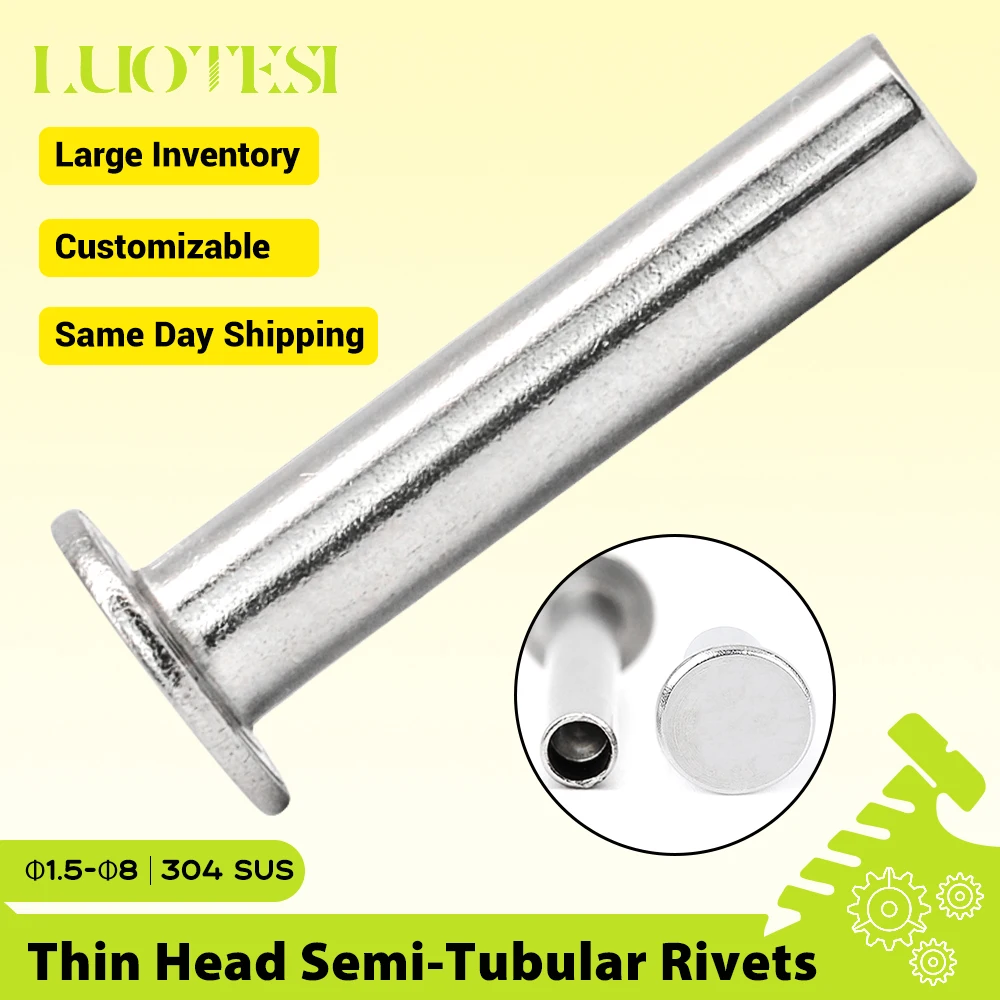 Flat Thin Head Semi-Tubular Rivets 304 Stainless Steel M1.5 M2 M2.5 M3 M4 M5 M6 M8 Flat Truss Head Semi-hollow Shank Rivet GB875