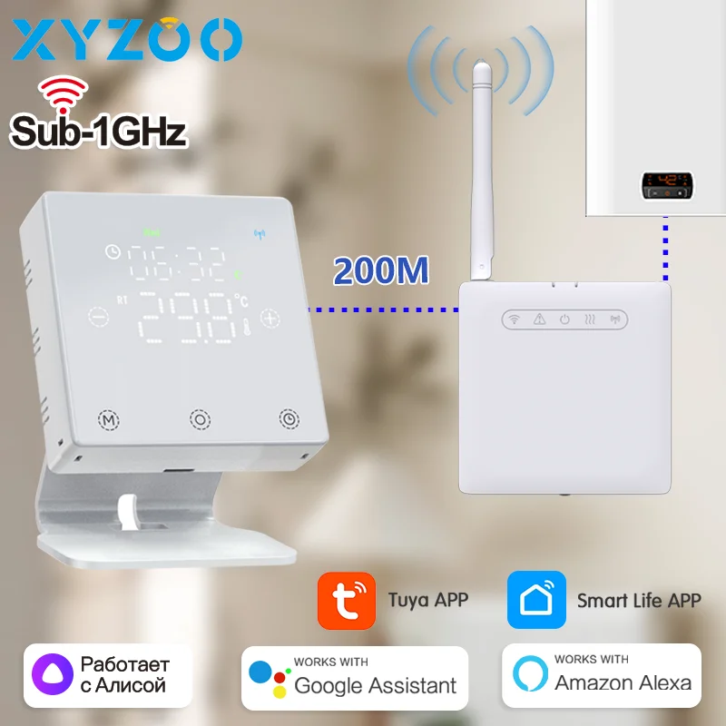 

Smart WiFi Thermostat for Gas Boiler RF Wireless Tuya Heating Temperature Controller & Receiver Voice Alexa Google Home Alice