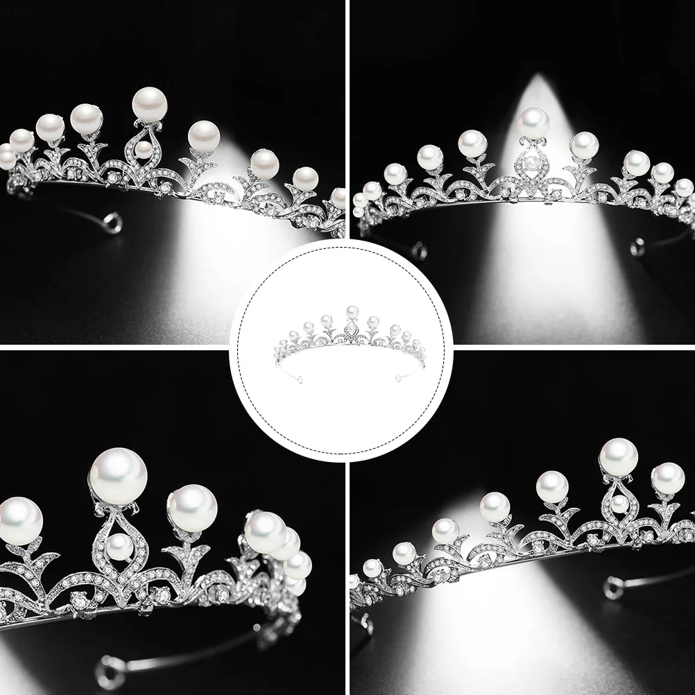 

Bridal Headwear Rhinestone Crown Pearl Headdress Wedding Hair Accessories Tiaras Shiny Bright Photoshoot Cosplay
