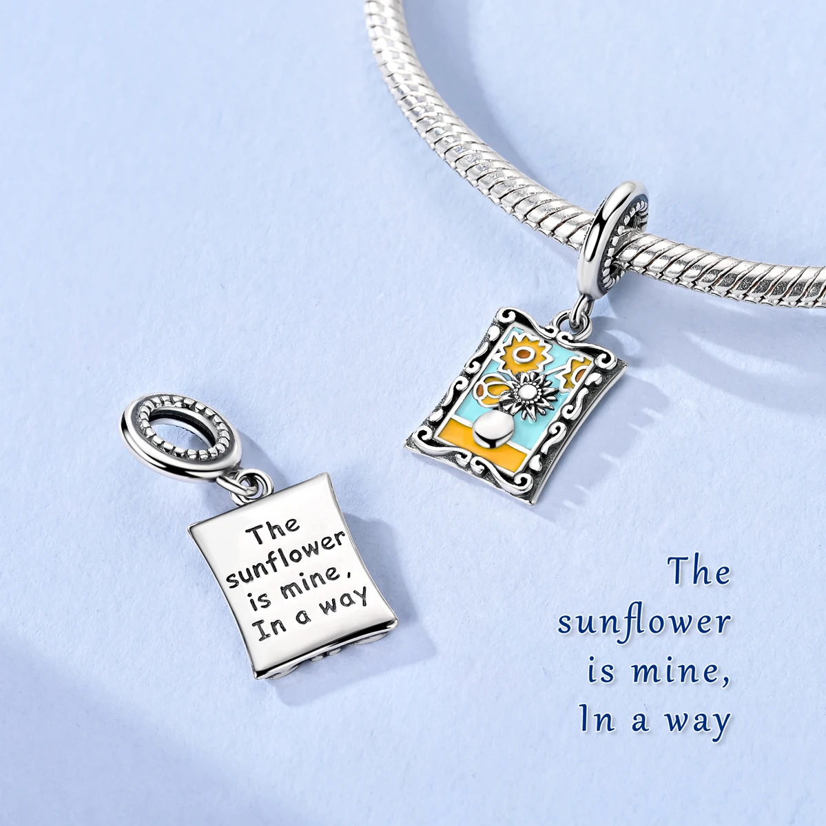 

925 Sterling Silver Charms Bead Sunflower Oil Painting Dangle Fit Original Bracelet DIY Women Jewelry