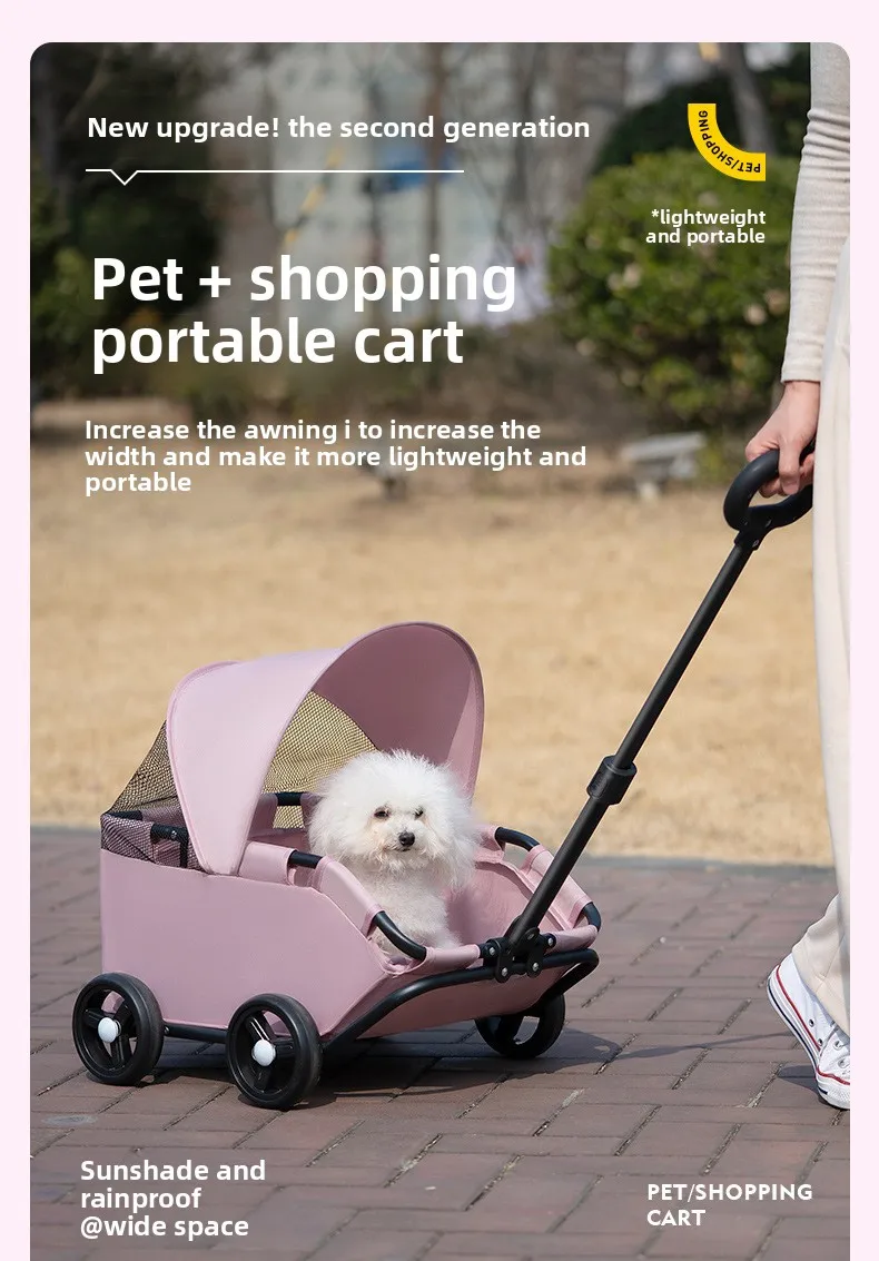 carrinho pet Luxury 4-Wheel Foldable Dog Cat Travel Stroller Foldable Lightweight Cross-Border Made From Mesh for Camping