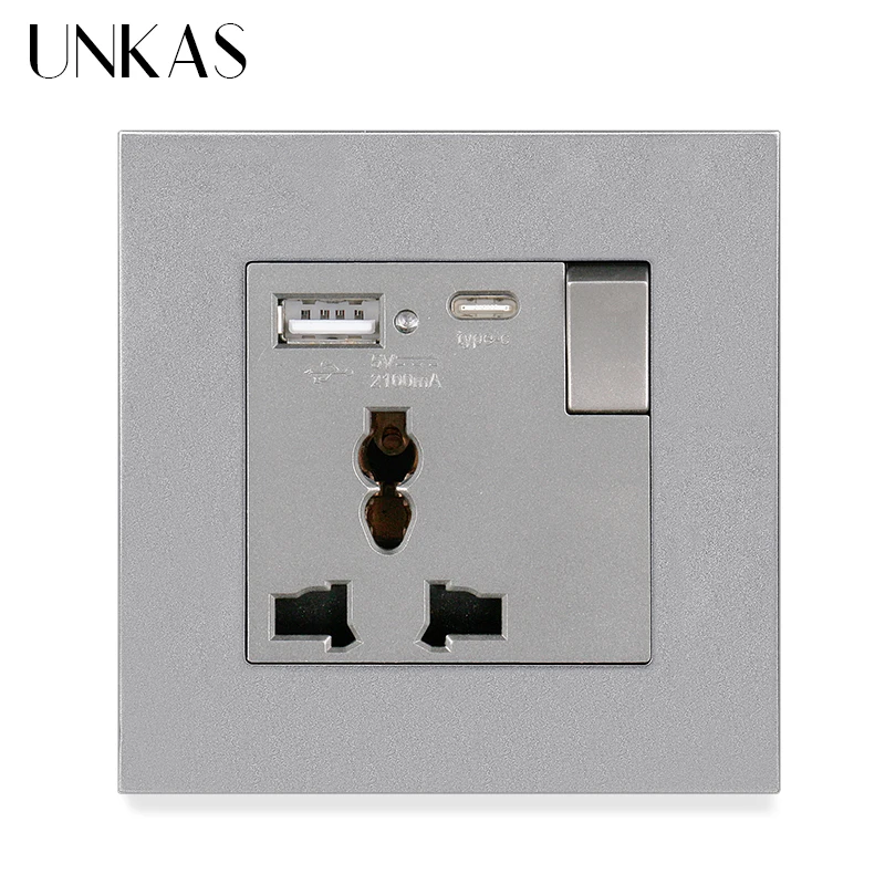 Unkas Typ C 3-Loch-Universal-Standardwand-13a-Steckdose mit LED-Anzeige steckdose 86mm * 86mm USB-Ladeans chluss ausgang 2,1 a