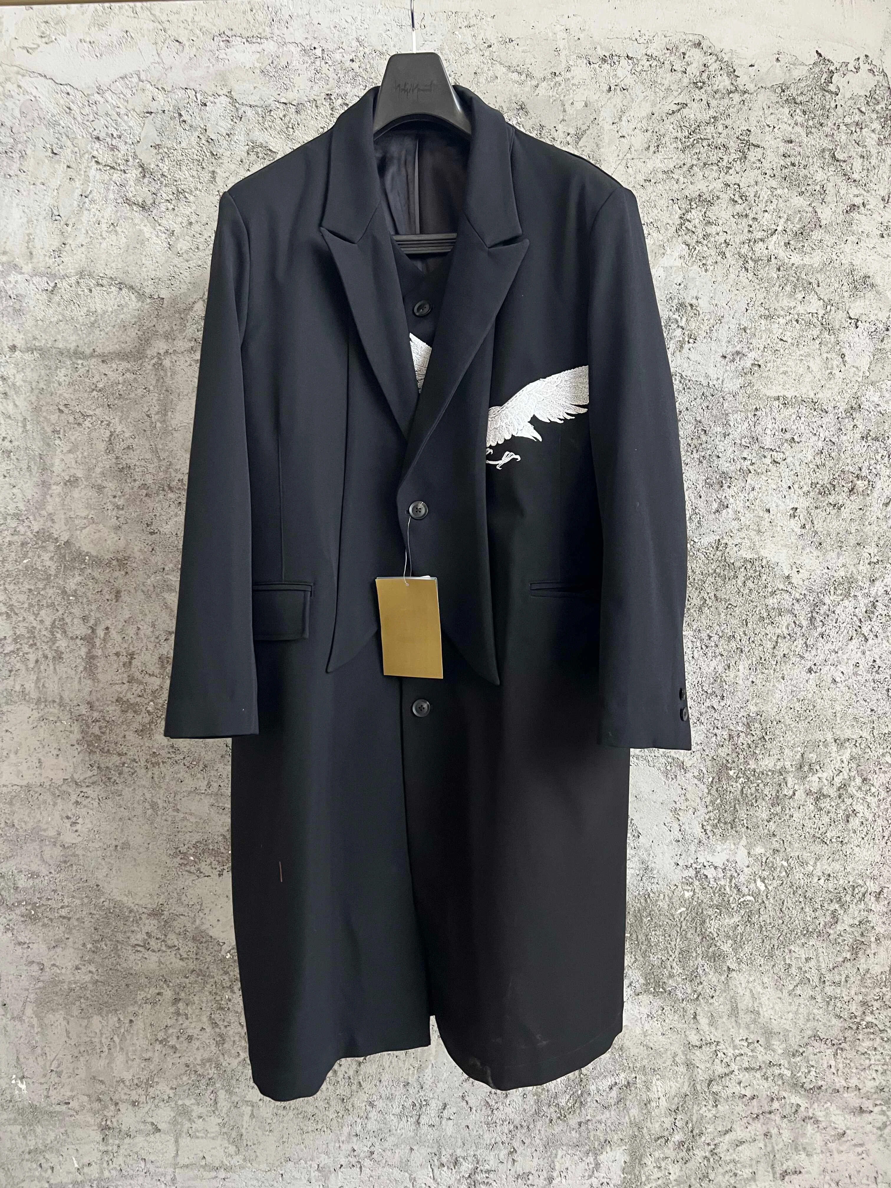 

TOP-YAMAMOTO embroidered white crow double coat, wool casual loose overcoat, a niche designer