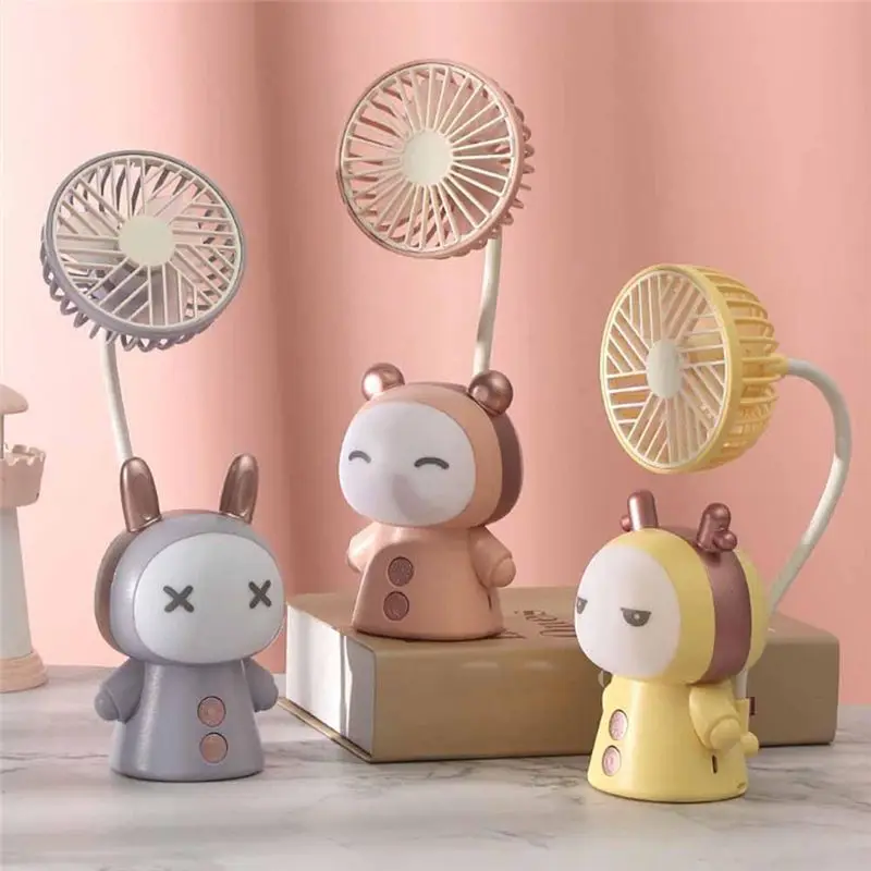 ~Top Rated Mini Fan Cartoon Portable Fan With Night Light USB Rechargeable Operated Folding Small Fan For Table Study Desk Lamp