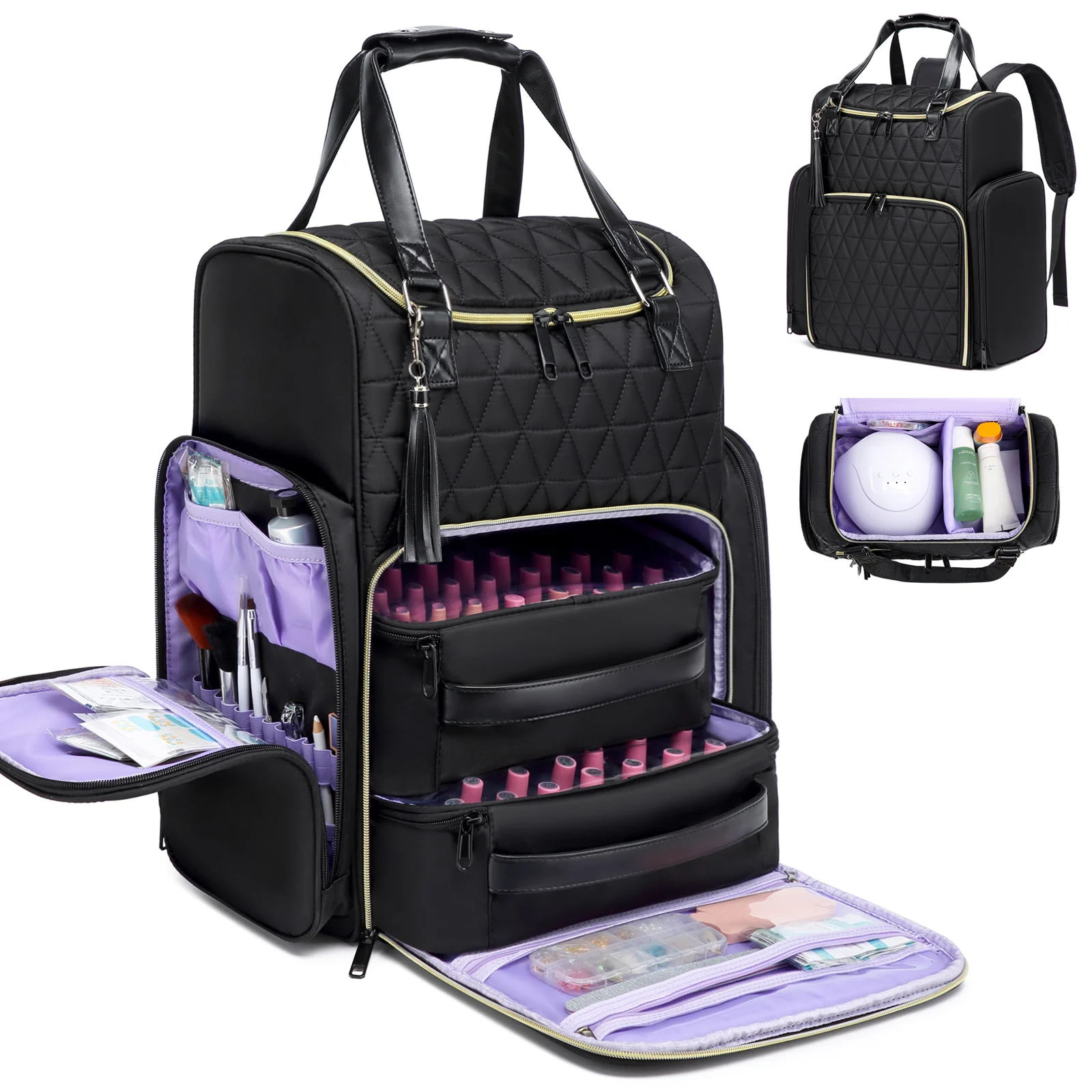 Nail Polish Organizer Backpack Multi-Spacer Bottle Trimmer Nail Tool Bag Travel Carrying For Nail Art Accessories Holds Bags 30+