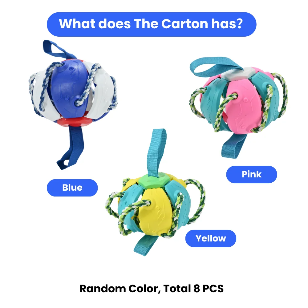 8PCS/Carton 8 Colors Mixed Interactive Dog Ball Frisbee Toy Cotton Rope Chew Tug Toy Convertible Fetch Training Toy for Dogs Wholesale