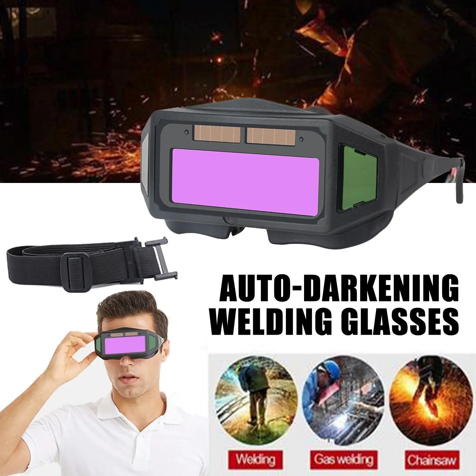 Profissional Auto Escurecimento Welding Goggles, Weld Goggles para TIG MIG MMA, Multifunction Utility Tool, R5W9
