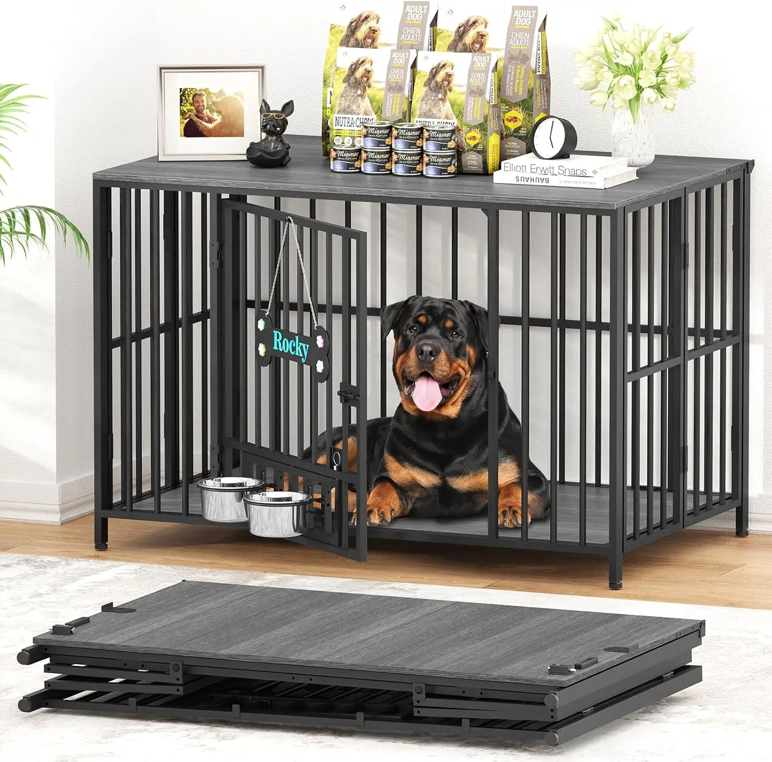 

43' Dog Crate Furniture Foldable, No Assembly Decorative Dog Kennel Indoor, XL Dog Crates for Large