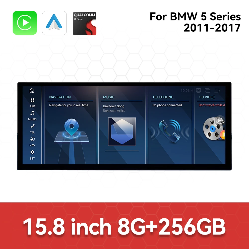 

15.8 inch Wireless Carplay Android 13 Car GPS Navigation For BMW 5 Series 2011-2017 Multimedia Player Auto Car Radio Head Unit