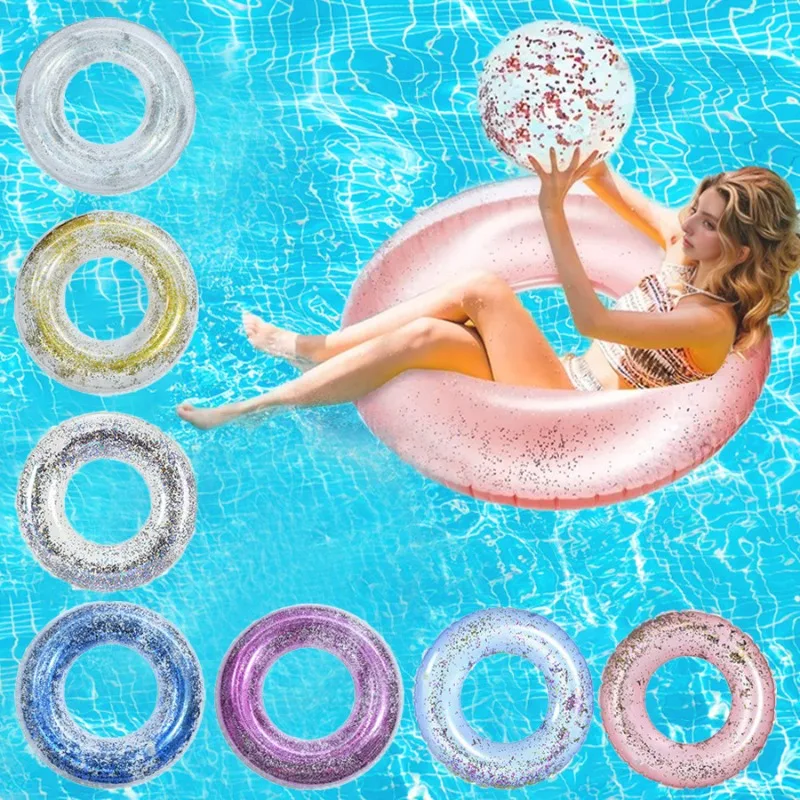 

Summer Inflatable Transparent Sequin Swimming Ring For Adults And Children Inflatable Pool Men And Women Water Play Accessories