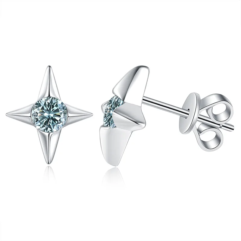 S925 الفضة الذهب الأبيض مطلي 0.6 قيراط جزر المالديف الأزرق مويسانيتي وأقراط للنساء، مجوهرات رائعة.