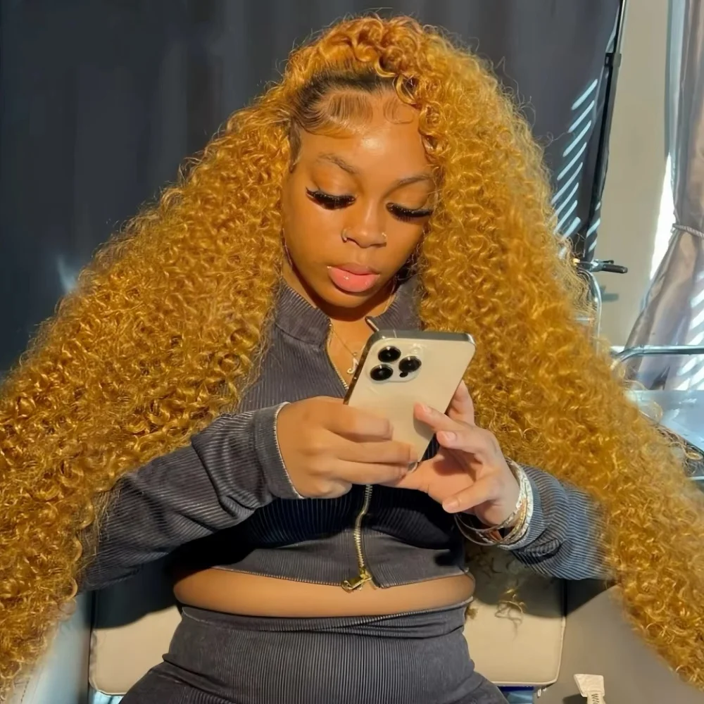 36 بوصة البرتقال الزنجبيل الدانتيل الجبهة شعر بشري مجعد الباروكات للنساء موجة عميقة شعر مستعار أمامي 13x4 13x6 HD الدانتيل الجبهة باروكة من شعر طبيعي #1