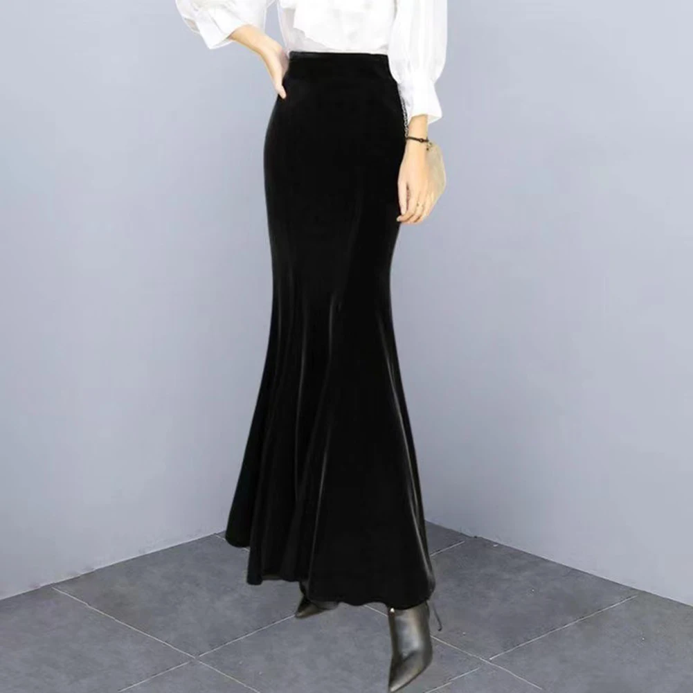 New Womens Velvet Skirt Fashion Slim Mermaid Skirt Solid Color High Waist Long Skirt Ladies' Sexy Elegant Skirt