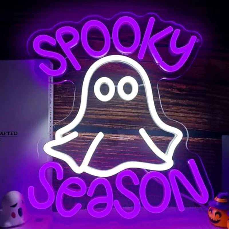 Halloween fantasma sinal de néon roxo assustador temporada iluminar sinal decoração da parede para festa de halloween casa bar homem caverna aniversário