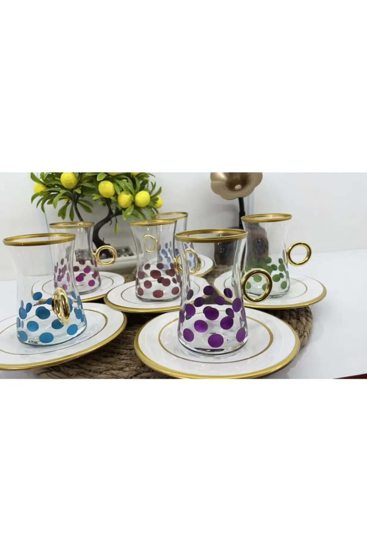 

Uras Tea Set Luxury Colorful Checkers Model English Tea Cup Glass Cup