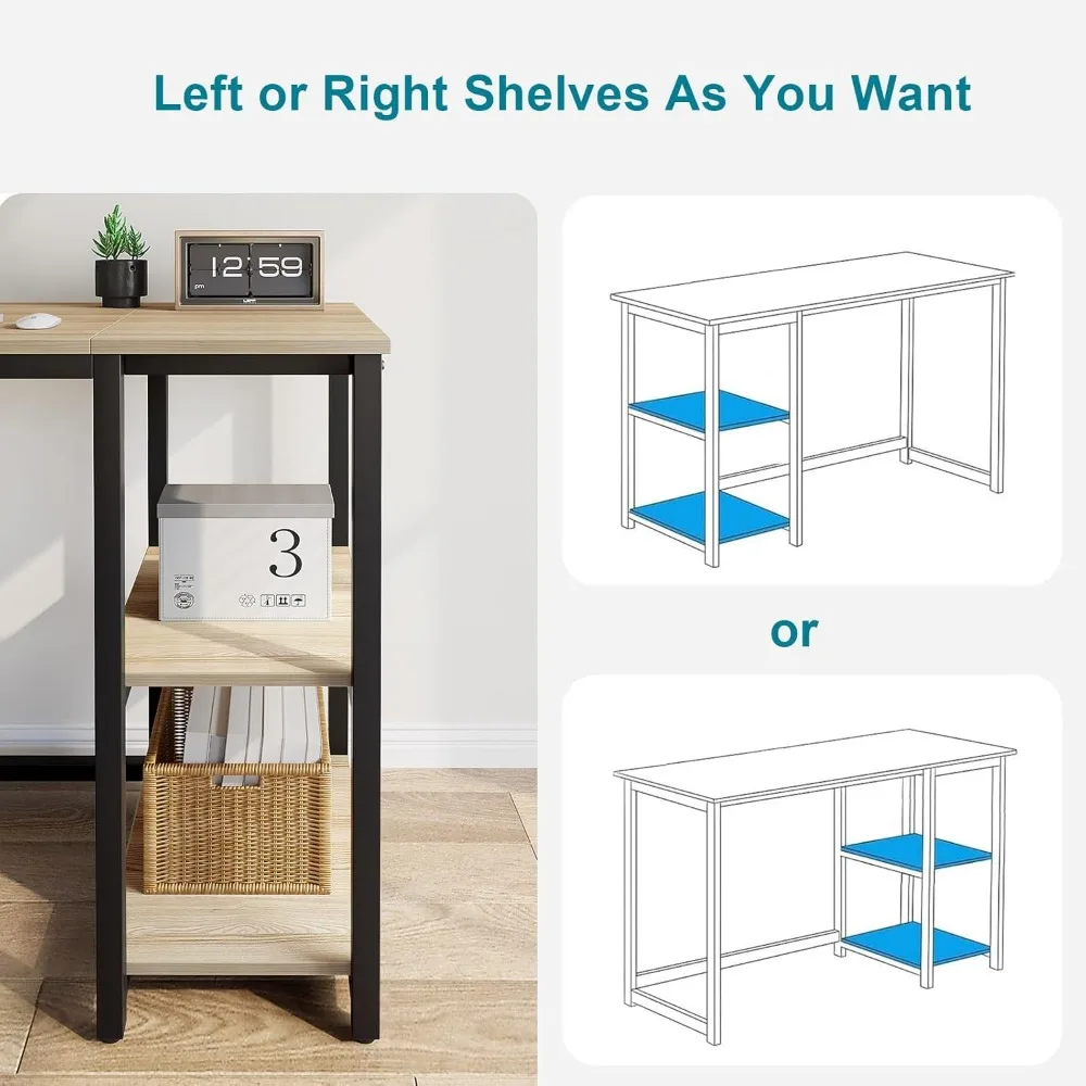 Large Storage 47-inch Modern Gaming and Study Desk with 2-Tier Shelves for Home Office Use