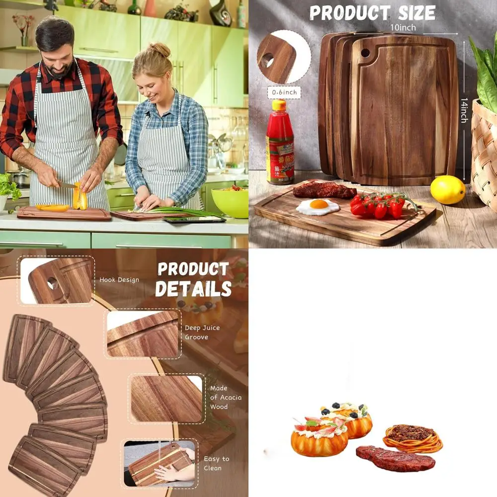 

Доска для нарезки из акации 14 x 10 дюймов, двусторонняя сервировочная тарелка для кухни - идеально подходит для мяса, сыра, овощей