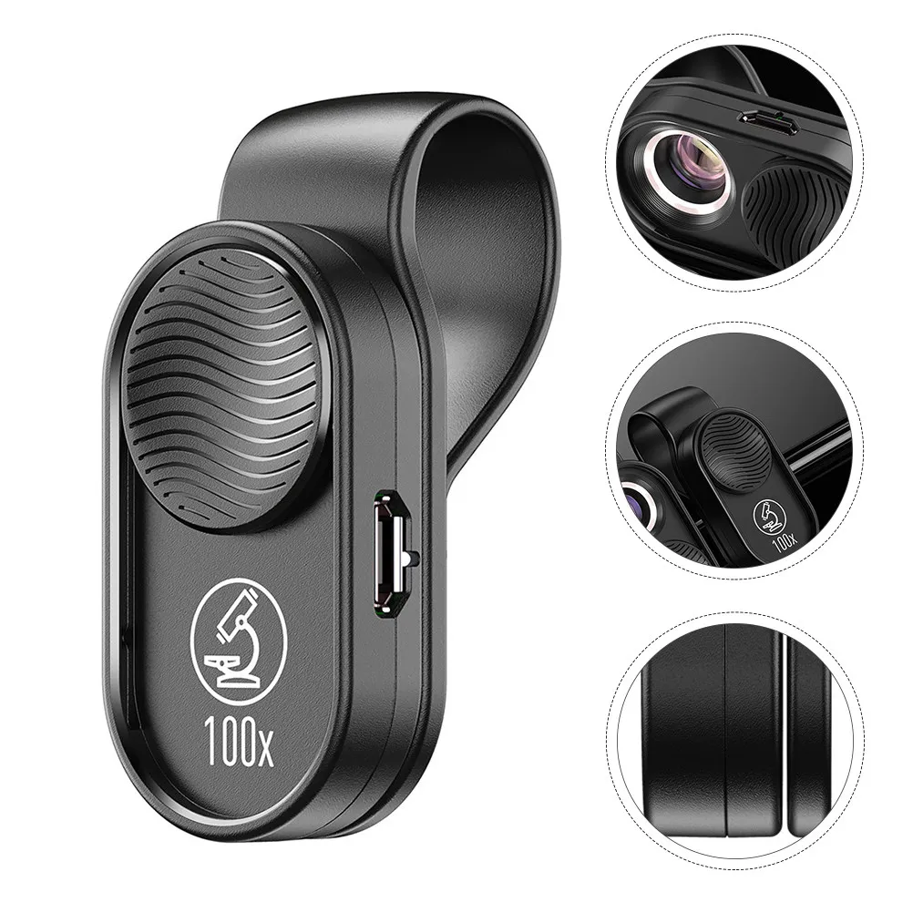 100X Mobile Phone Microscope Lightweight Universal Magnifier for Kids Students Scientists Stereoscopic Imaging Video Recording