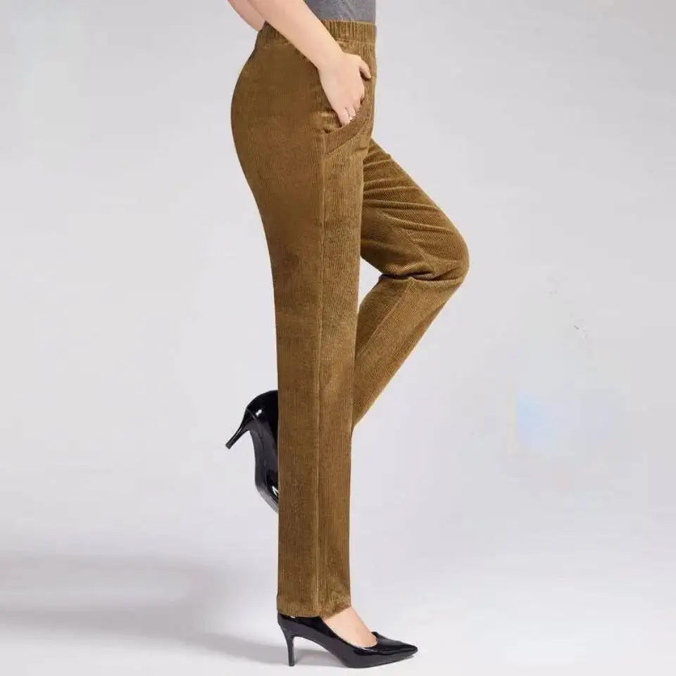 

Fashion Brown Corduroy Pants Women Harajuku Cargo Pants Retro Trousers 2025 Autumn High Waisted Streetwear Straight Pants