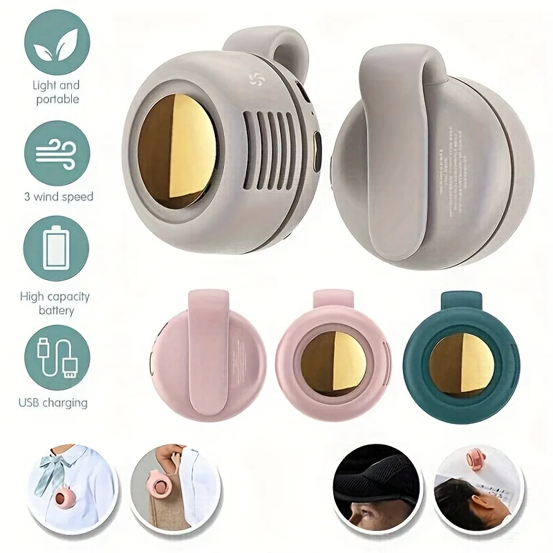 USBハンギングネックファン、ポータブルクリップオンハンドヘルドファン、サイレントミニブレードレスファン、3スピード調整可能な風速、ボタン子供用