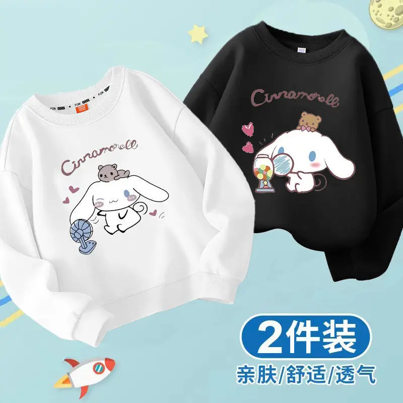 Sanrio Long-Sleeved Sweatshirt Sweatshirt 2024 Round Neck Sweatshirt Children Students Cartoon Kuromi Cinnamoroll Clothes