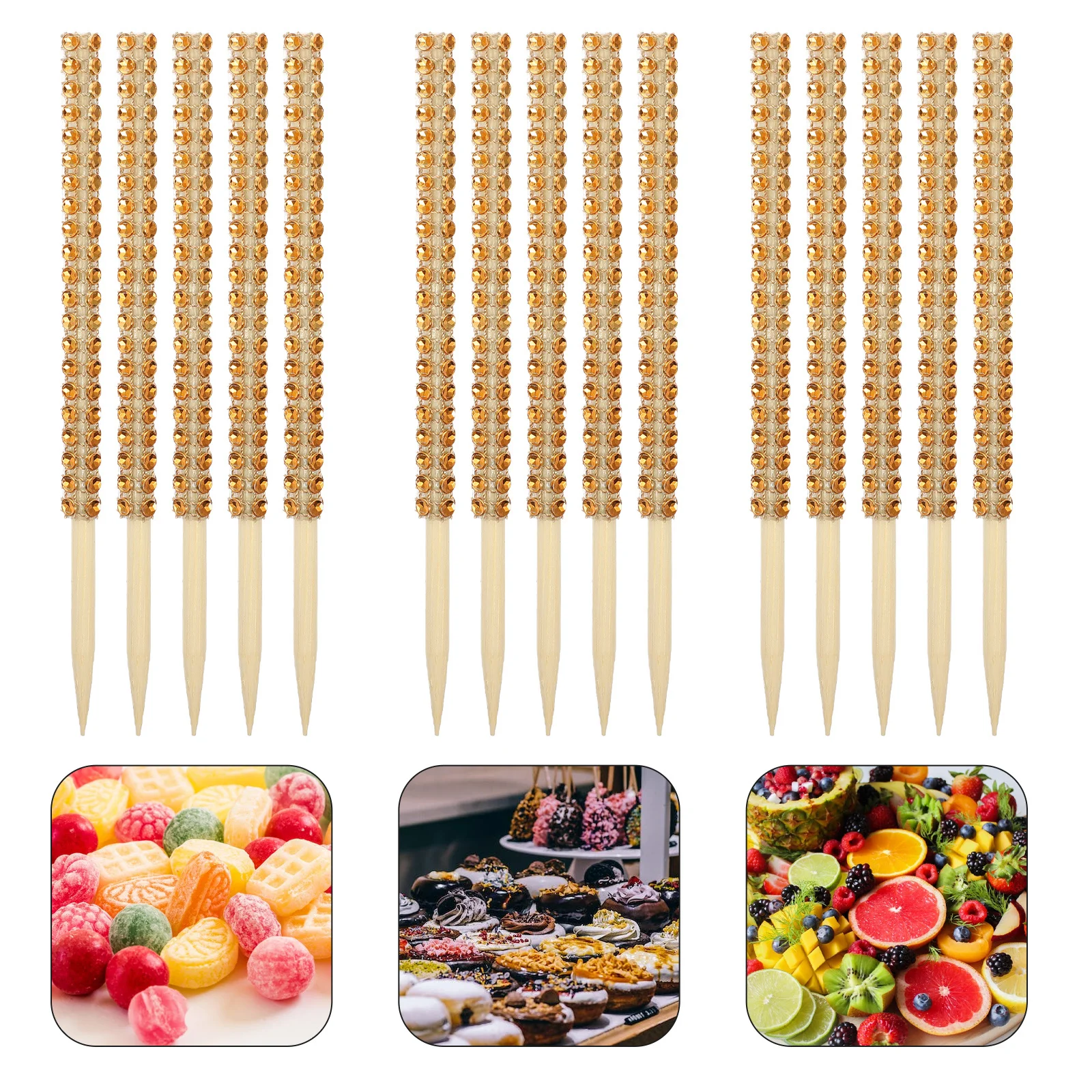 

30Pcs Bamboo Candy Apples Sticks Glitter Lollipop Picks Party Fruit Dessert Cake Caramel Candy Sticks Lollipop Picks