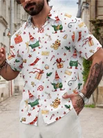 Camisa de solapa de manga corta con estampado gráfico de Papá Noel para hombre, camisas informales con botones para uso diario en verano