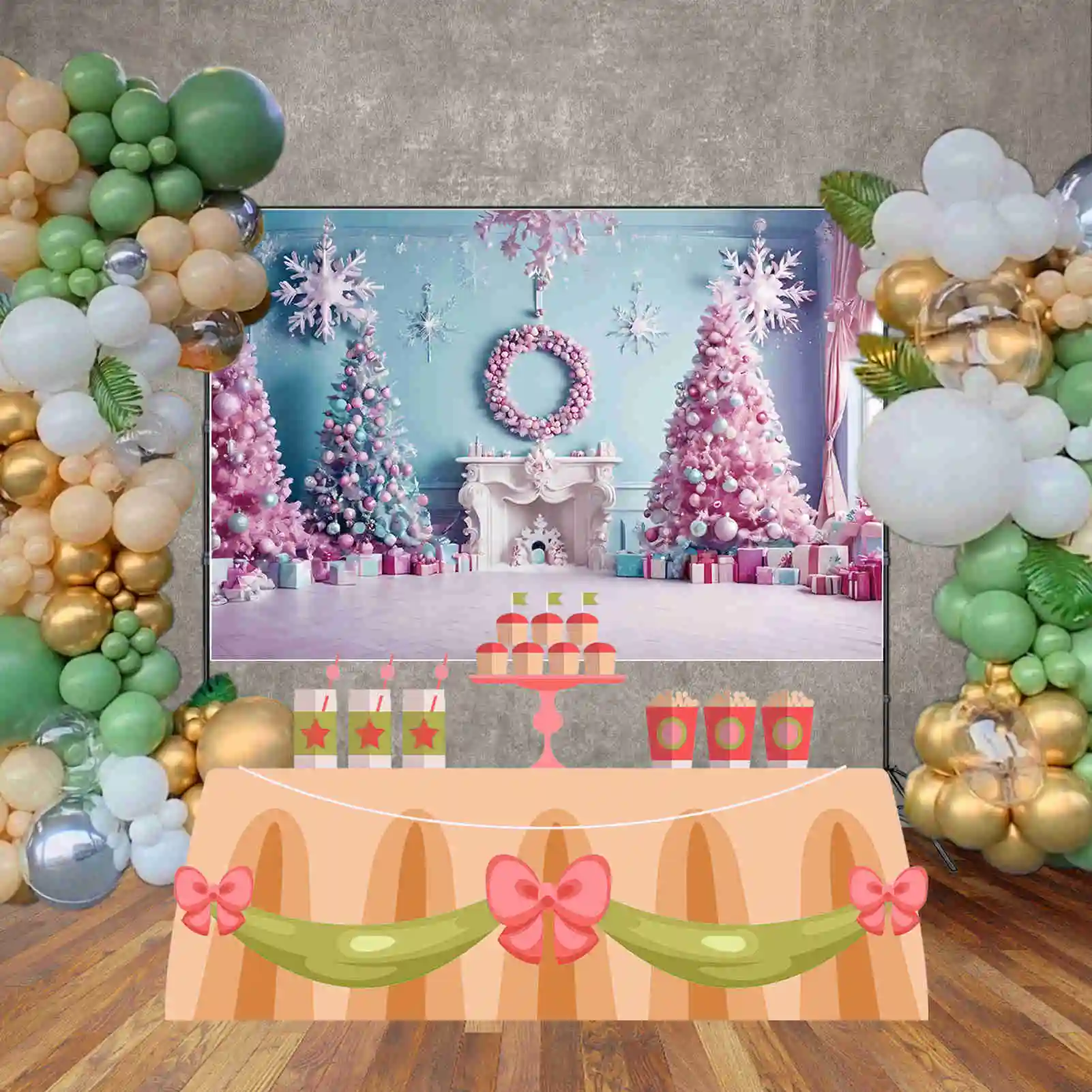 MOON.QG Christmas Pine Tree Christmas Tree Backdrops Gift Children Vintage Living Room Backgrounds Party Photocall Accessories