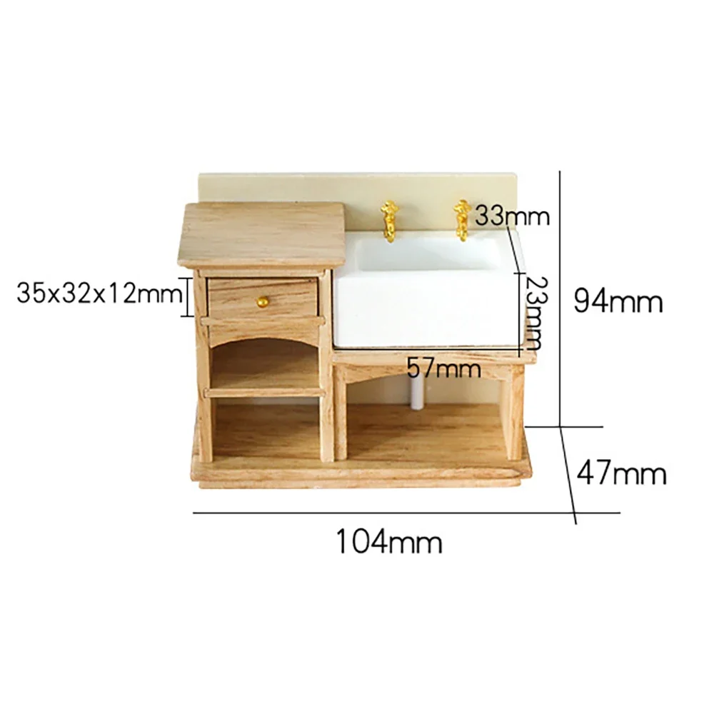 1Pcs 1/12 Dollhouse Miniature Accessories Mini Wooden Wash Stand Model Washbasin Toys for Doll House Decoration