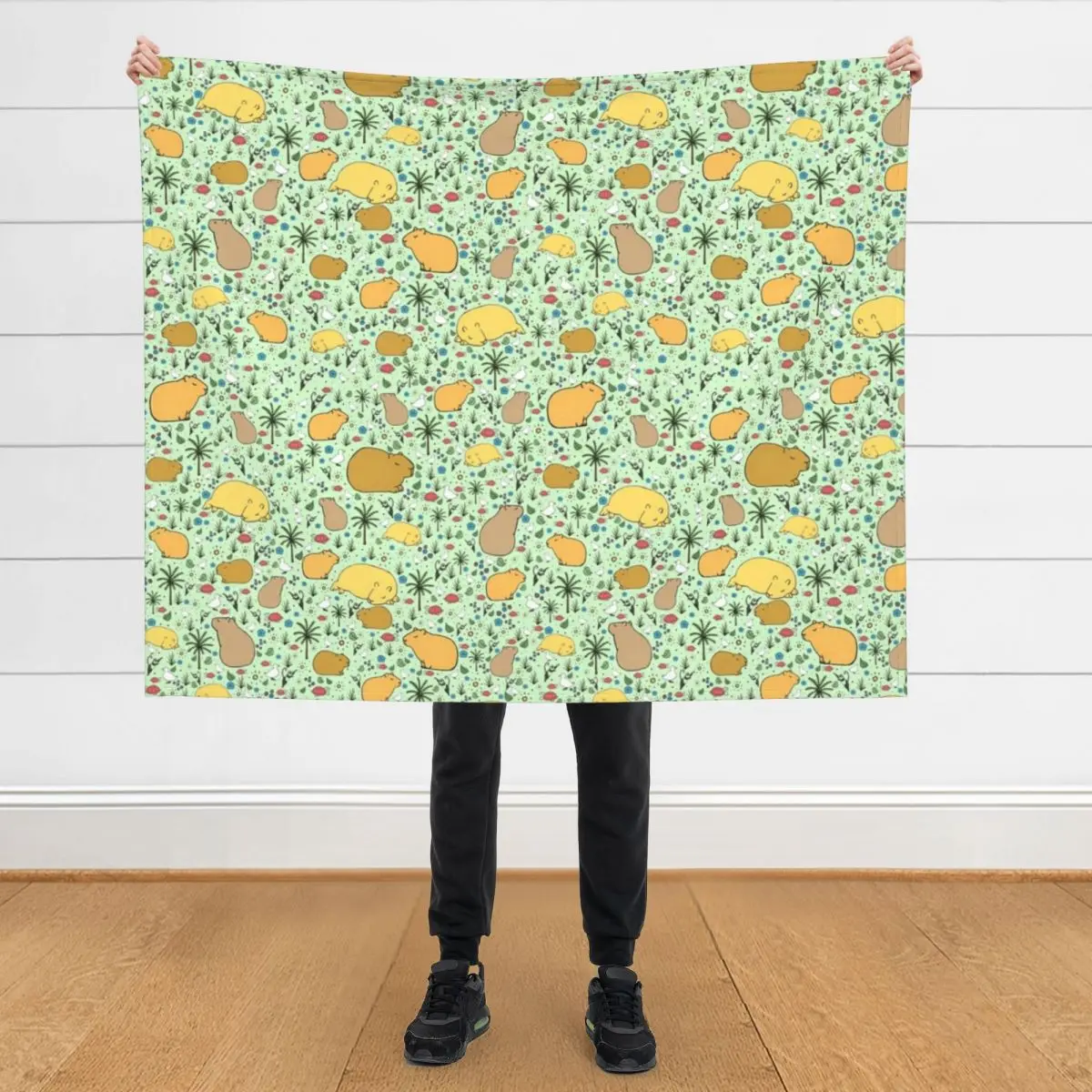 

Capybaras in Green Throw Blanket Warm Large valentine gift ideas manga Blankets