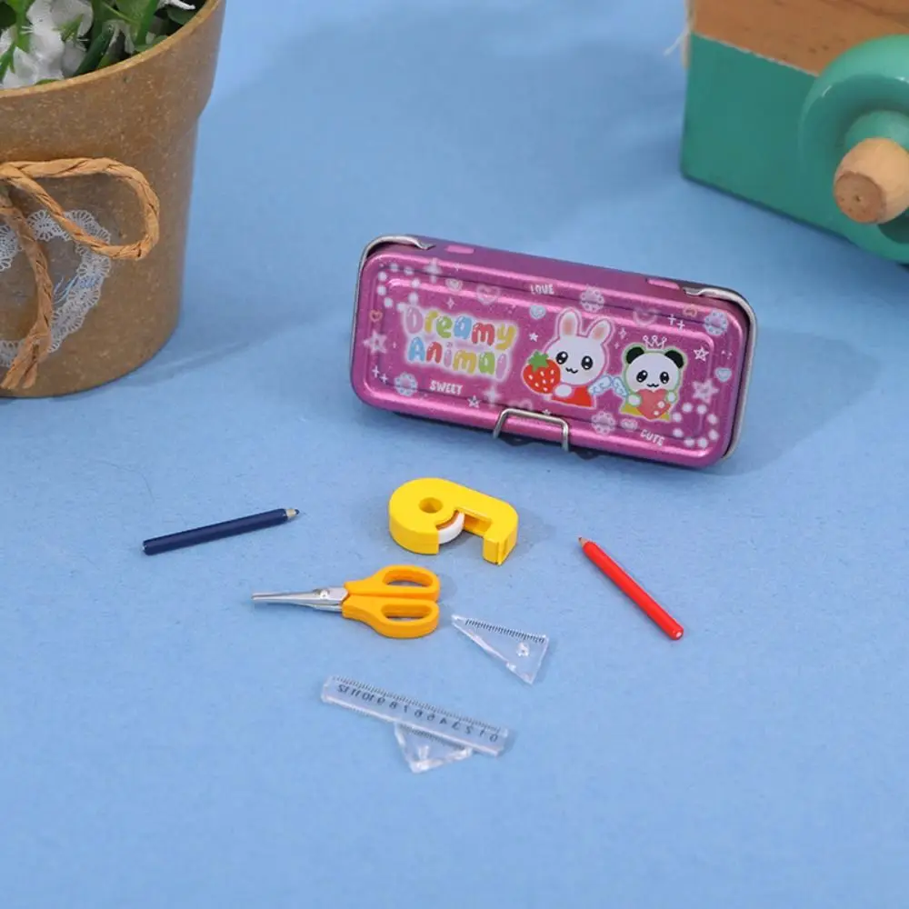 Double-layer House Pencil Case Ruler Model Study Decor Mini Stationery Box Scene Decoration 1/12scale Miniature Iron Box