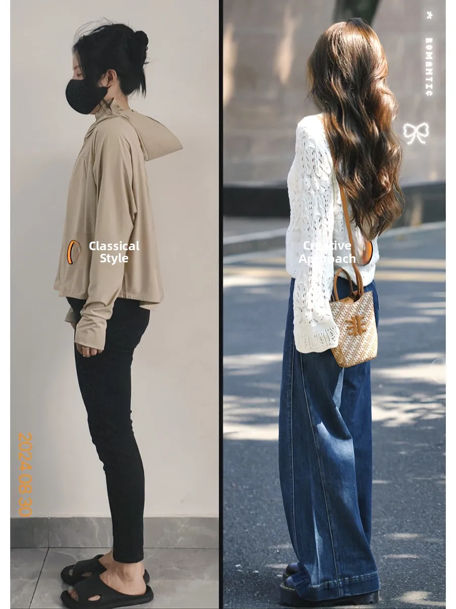 

Spring Faion plus Size Women's Denim Pants Set Slimming Vintage Anti-Aging Casual Sle Long Sve round Ne Top