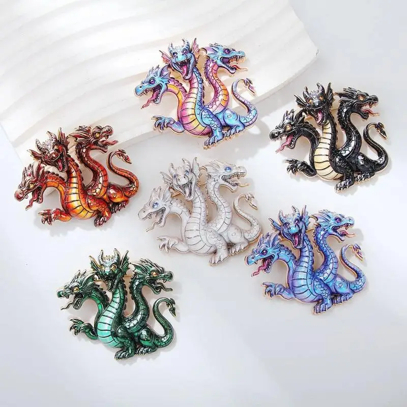 § Vintage Animal Three Headed Dragon Enamel Brooch Backpack Pins Women Coat Jewellery Accessories Gifts