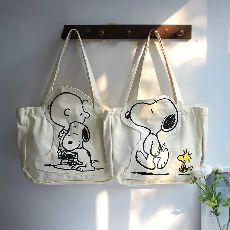 Canvas Bag Women High Capacity Bag Fashion Cartoon Snoopy Handbag Versatile One Shoulder Tote Bag Travel Storage Bags
