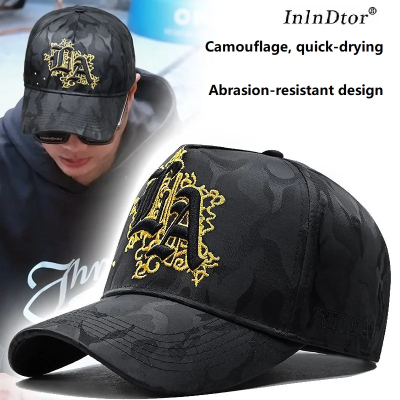 

InlnDtor high top show face small camouflage hat men tide fashion baseball cap letters embroidery 112 duck tongue cap men casual