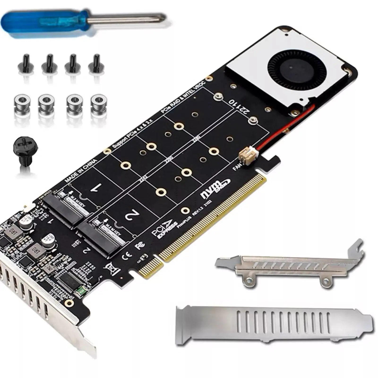 PCIe To M2 Adapter Card, PCIE 4.0 X16 4 Port M2 NVME M Key SSD Adapter 4x32Gbps M.2 NVME PCI Express X16 RAID Expansion Card