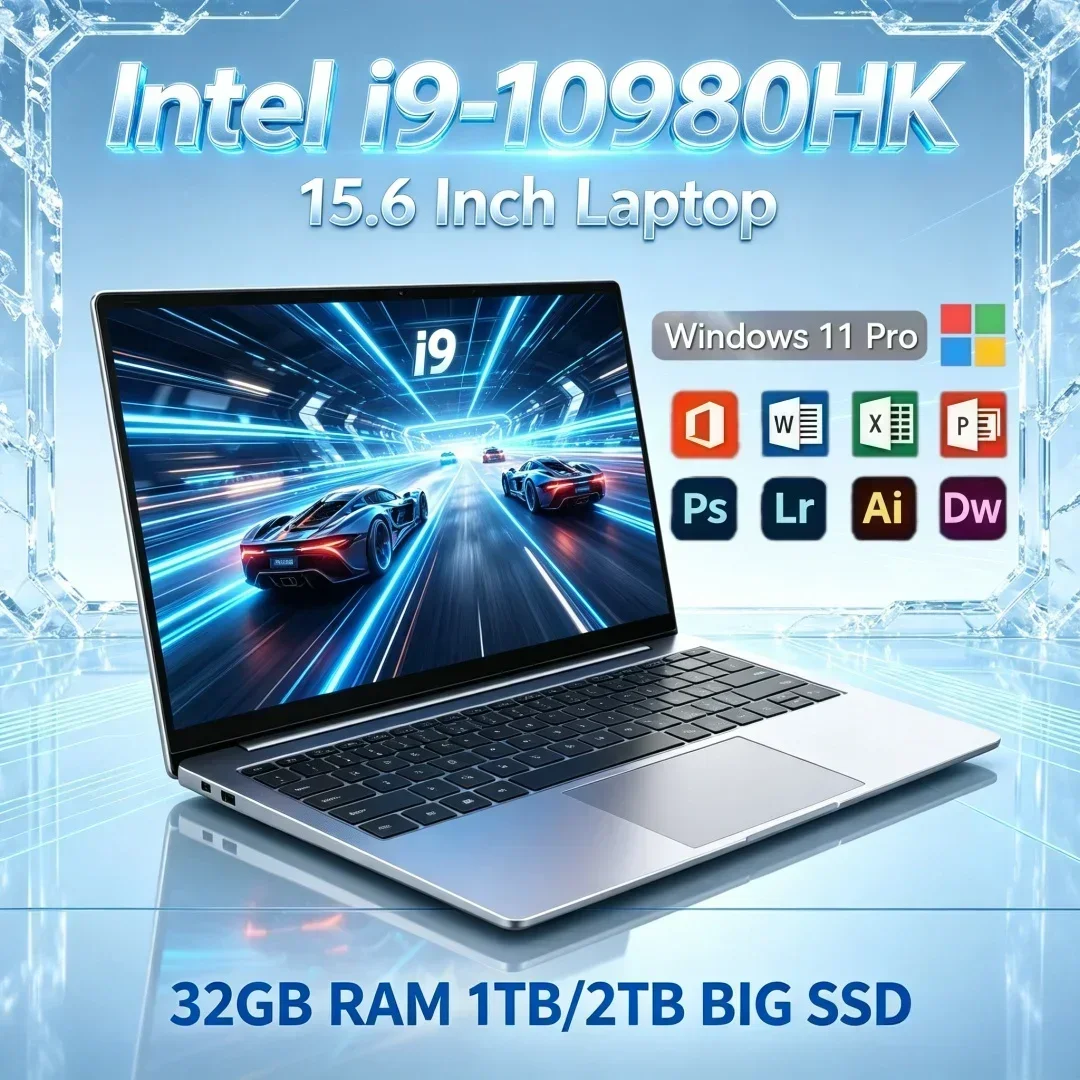 15.6 Inch Office Laptop Intel i9‑10980HK Portable Windows11 16/32GB RAM 1TB/2TB Big SSD Ultra Slim Study