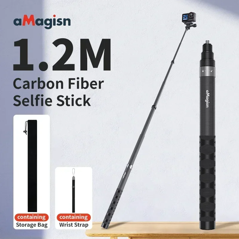 

1.2M Invisible Selfie Stick , Carbon Fiber Extended Monopod 47.2" Long Pole for Gopro Max Insta360 X3 X4 X5 Accessories
