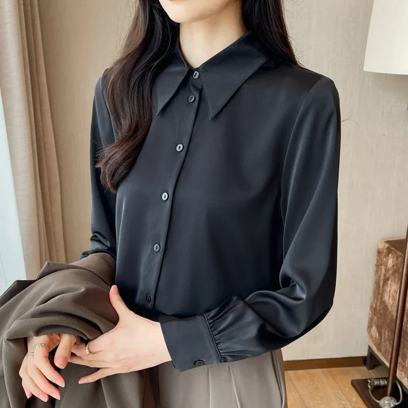 Chiffon Vintage Dames Shirt Zomer Nieuwe Effen Kleding Verkoop Losse Lange Mouwen Koreaanse Tops Polo-Hals Mode Vrouwen Blouses