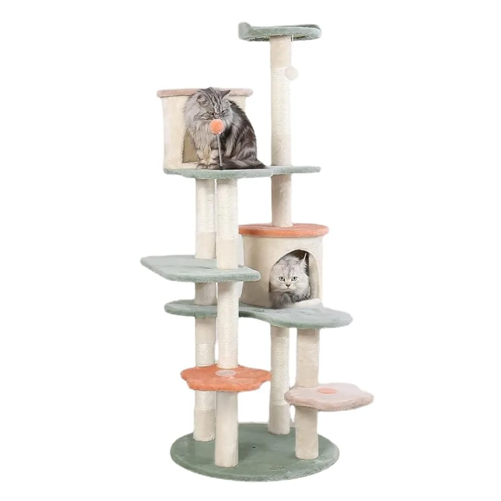 

63 inch cat Tree Creative Climbing Frame cat Apartment with Flower Rest Platform(Large 7 Platforms),Cat Supplies