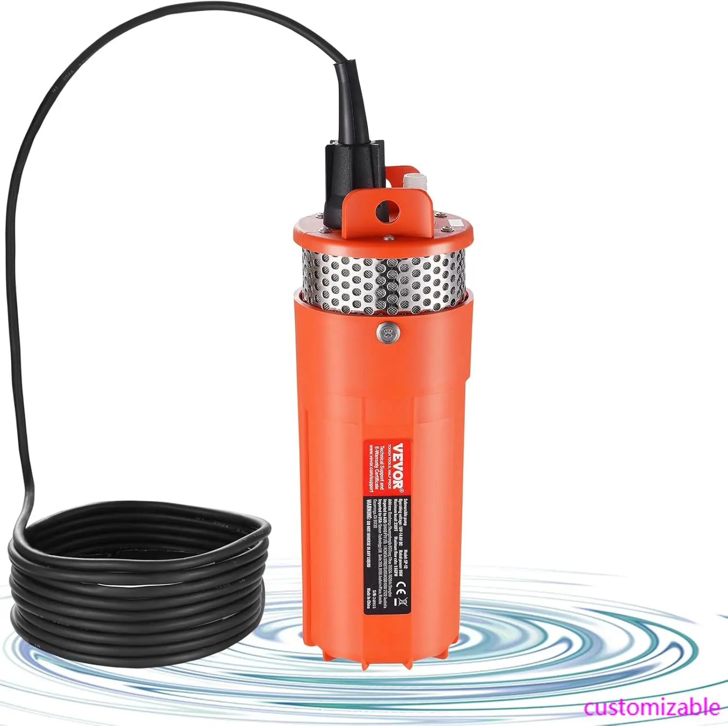 

Solar Water Pump, 12V DC 96W Submersible Deep Well Pump, Max Flow 1.6 GPM, Max Head 230 ft, Max Submersion 98.4 ft