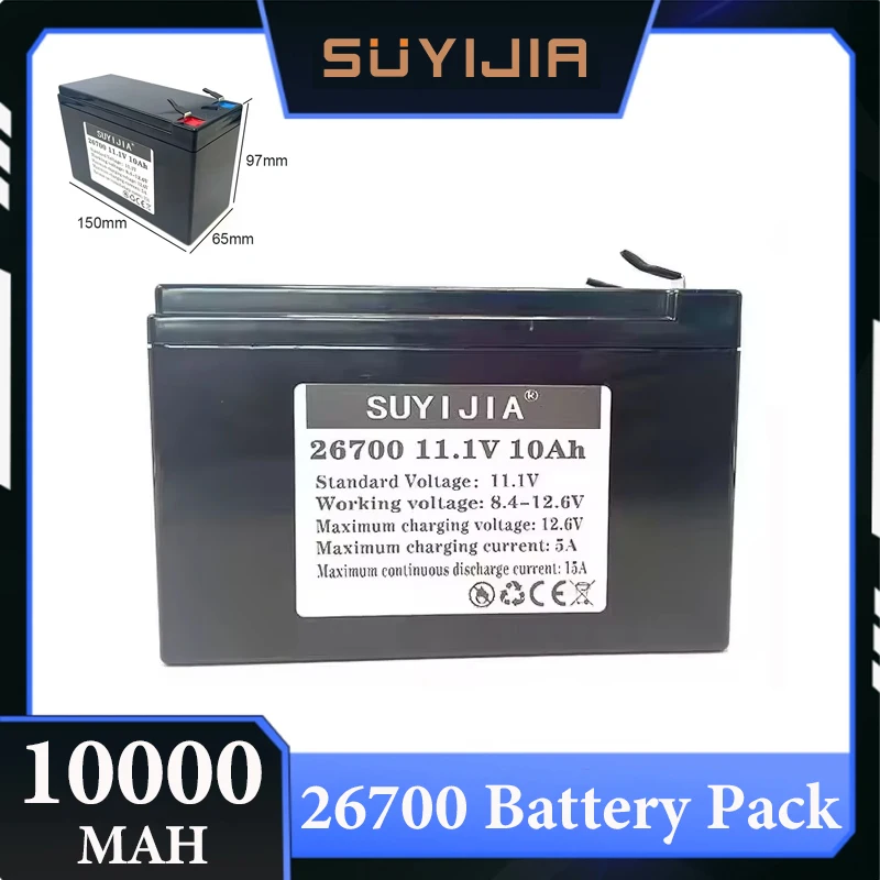 

26700 11.1V 10Ah lithium iron phosphate rechargeable battery pack 4000+ cycles solar lighting lithium battery with built-in BMS