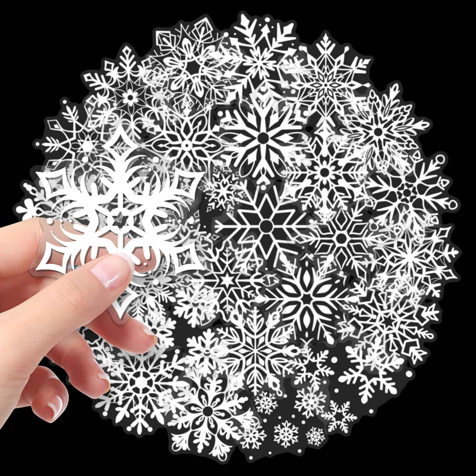 50 Uds pegatinas transparentes copo de nieve blanco decoración de dibujos animados día de invierno Graffiti DIY juguetes nevera portátil guitarra coche bicicleta calcomanías