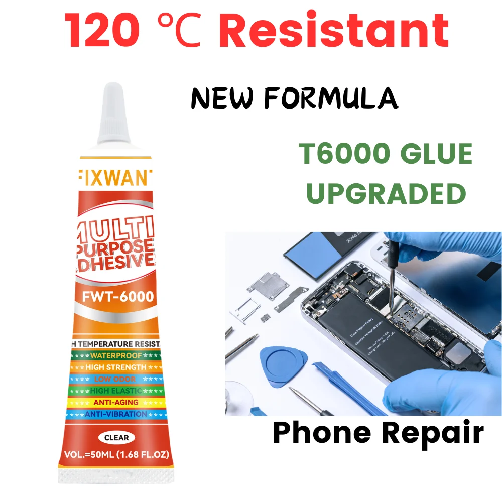 T6000 New Formula 120℃ High Temperature Resistant Multi-purpose Soft Glue after Drying for Phone Watch DIY Jewelry Speaker Fix