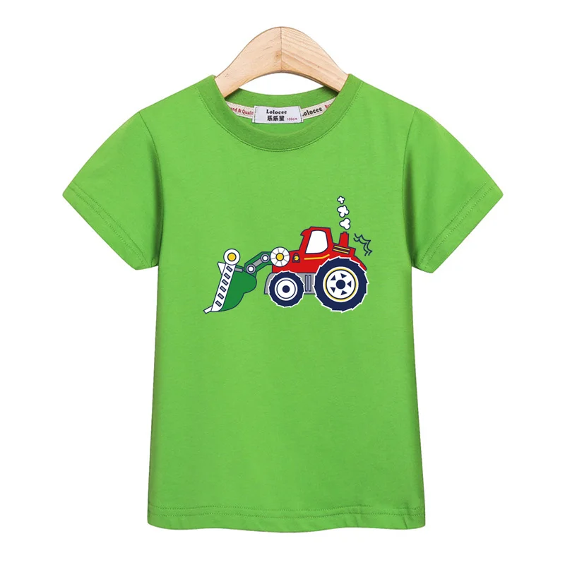 3-13T Summer Excavator T-shirt Children Cartoon Shirt Baby Boy Short Sleeved Top O-neck Cotton Tees