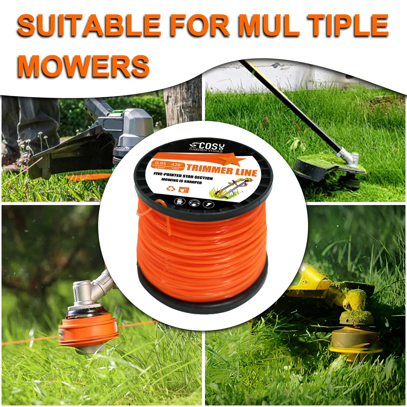 COSY Garden Tools Trimming Line Commercial Grade Orange Pentagonal Weeding Line High Quality Nylon Universal Diameter 4.0mm46m image 4