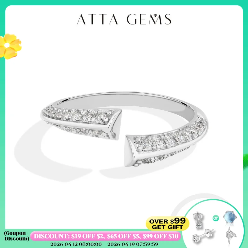 

ATTAGEMS Exquisite D Color VVS1 Moissanite Open Ring S925 Sterling Silver Gold Rings For Women Fashion Trendy Jewelry for Party